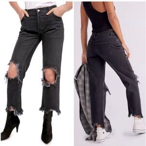 Free People Boho We The Free Maggie Mid-Rise Straight-Leg Jeans Black 27